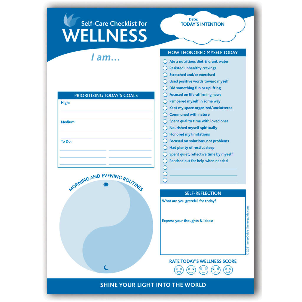 90 pages, 6.5 x 9 Daily Planning Pad by Inner Guide Planners InnerGuide Self-Care Wellness Checklist 
