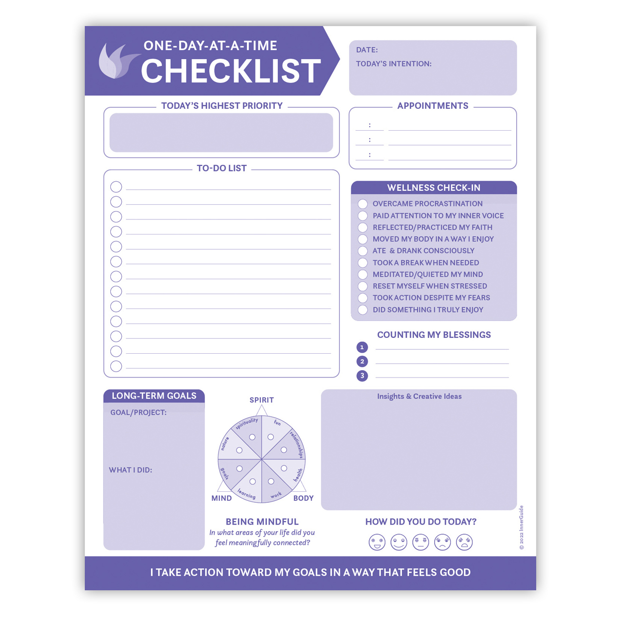One-Day At-a-Time Checklist 8″x10″