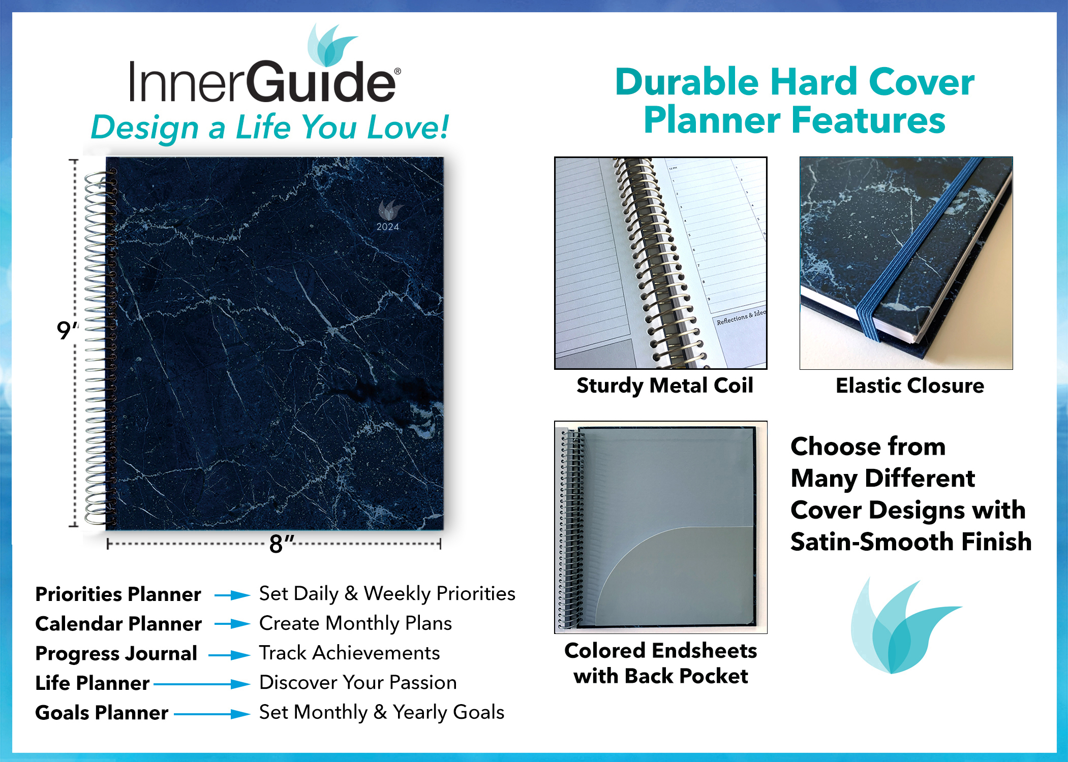 2024 (Jan-Dec) Dated Yearly Planner Hard Cover—Blue Marble - InnerGuide